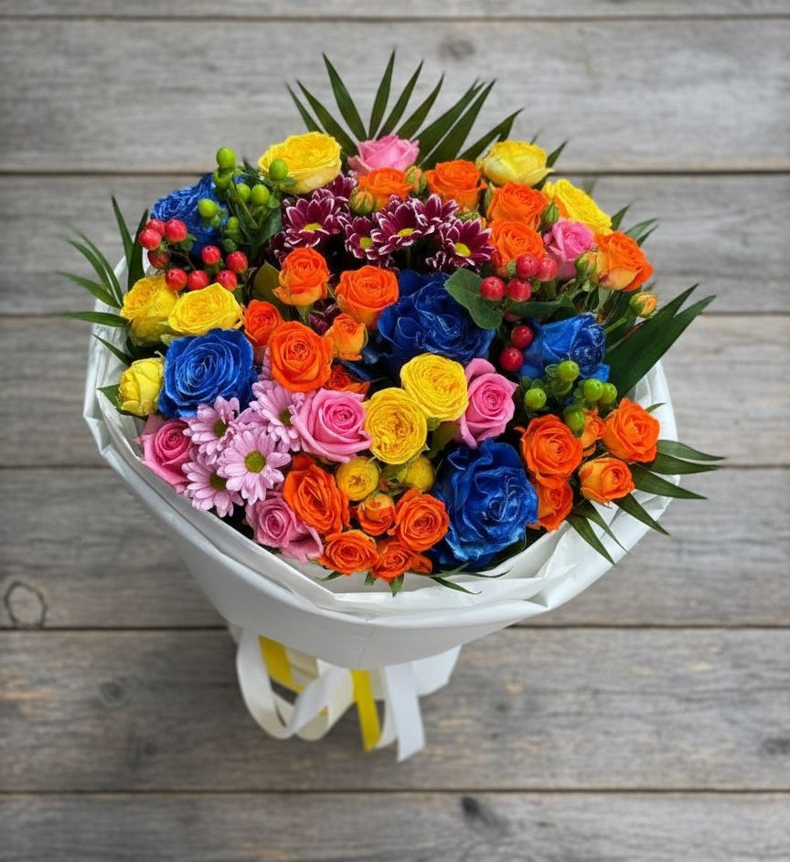 Букет цветов из: Розы и Хризантемы в Амзя