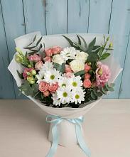 Букет цветов из:  Розы, Лизиантусы и Хризантемы в Амзя