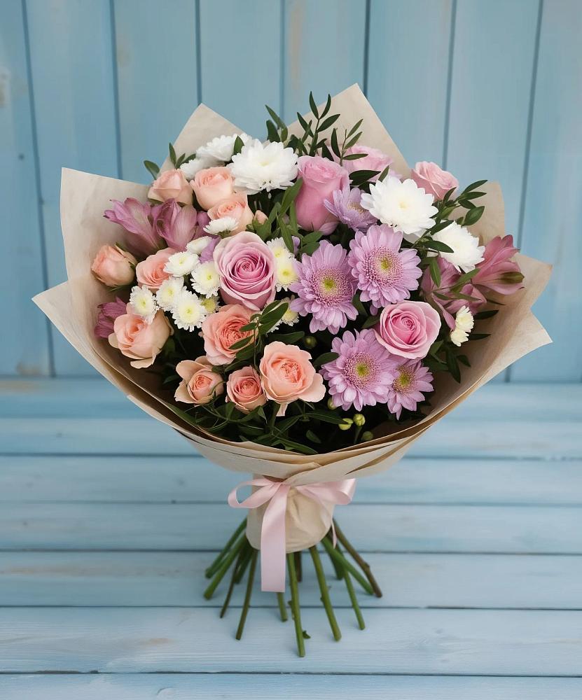 Букет цветов из: Хризантемы, Розы и Альстромерии в Амзя