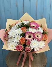 Букет цветов из:  Розы, Герберы и Хризантемы в Амзя
