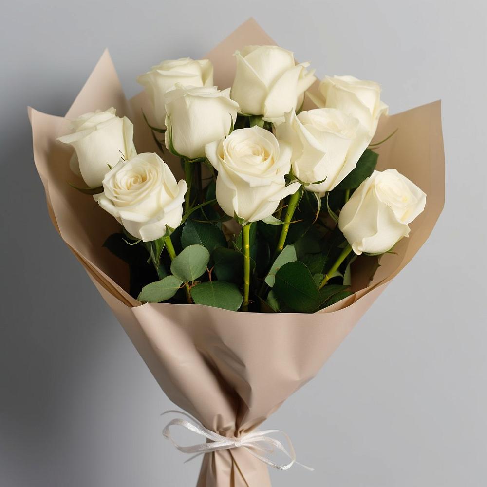 Букет 9 Белых роз Эдлесс Лав в Амзя