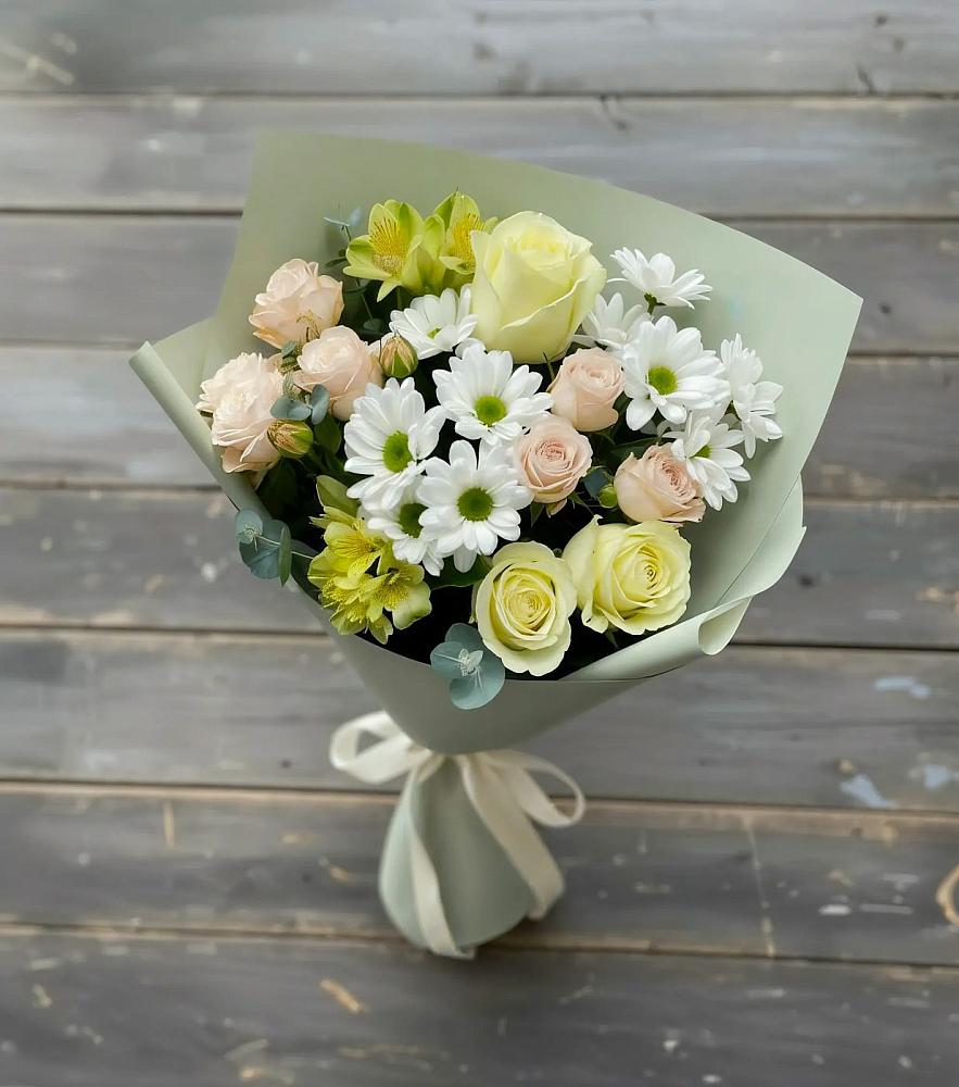 Букет цветов из: Альстромерии, Розы и Хризантемы в Амзя