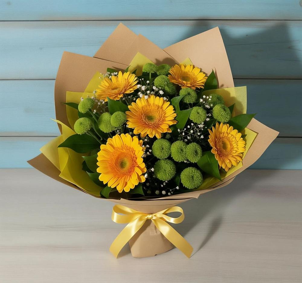 Букет цветов из: Герберы и Хризантемы в Амзя