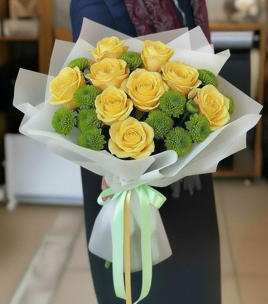 Букет цветов из: Хризантемы и Розы в Амзя