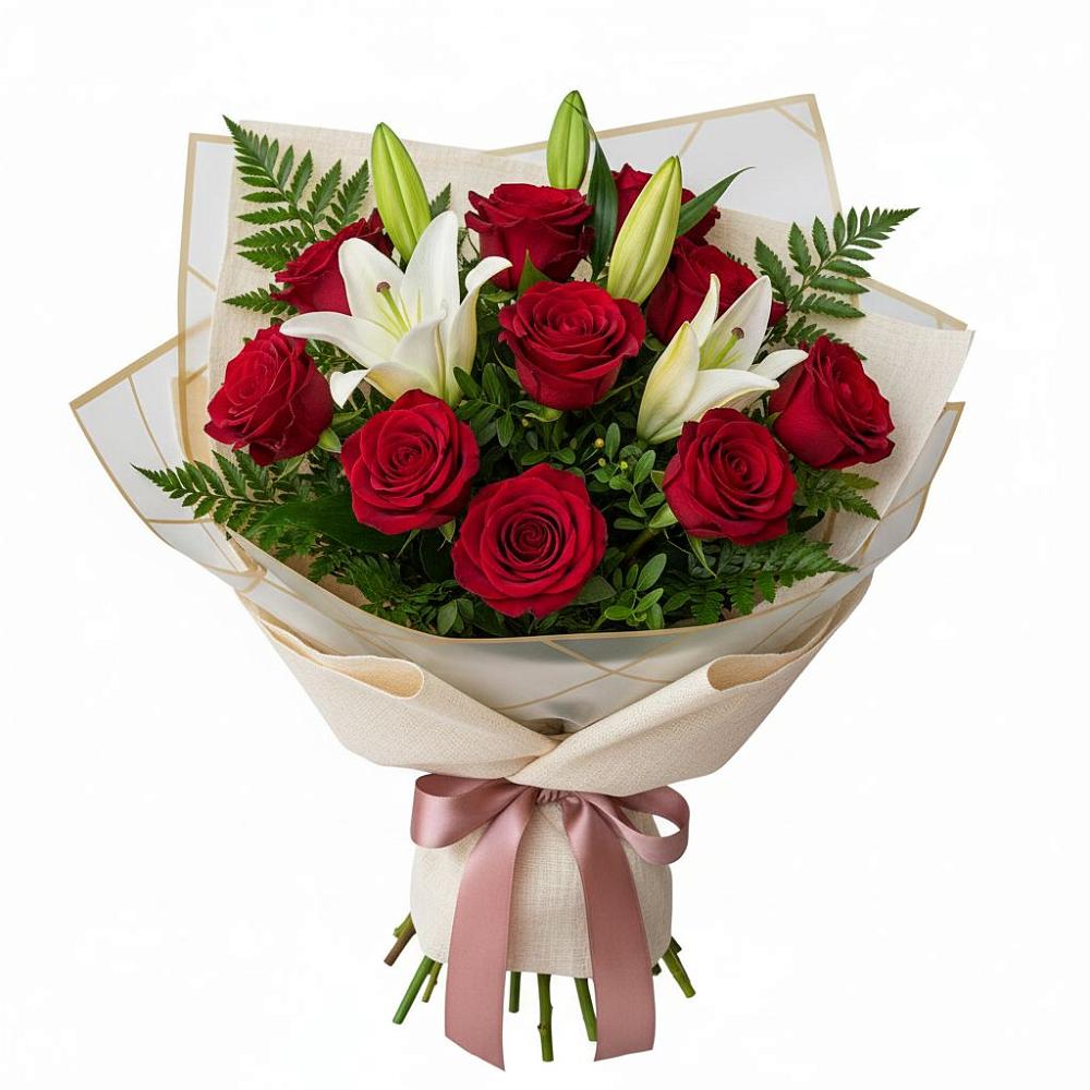 Букет цветов из: Лилии и Розы в Амзя