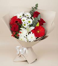 Букет цветов из:  Розы, Хризантемы, Герберы и Лилии в Амзя
