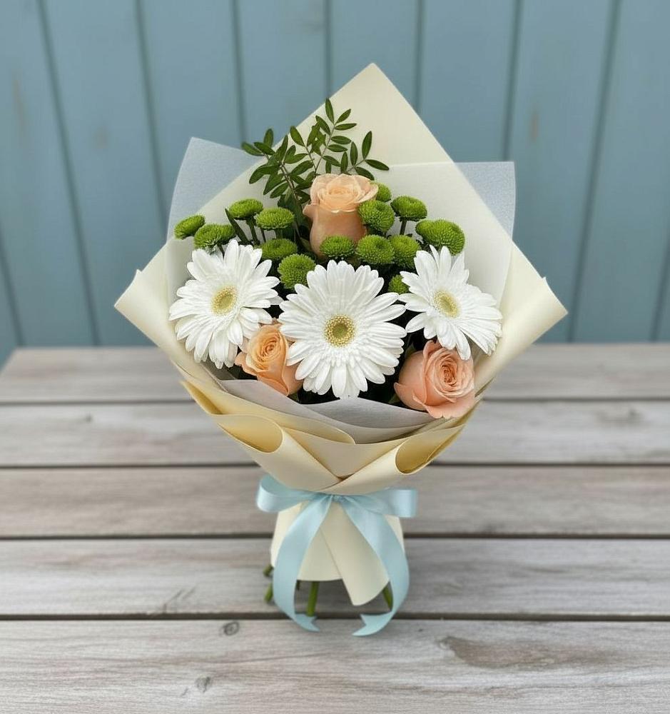 Букет цветов из: Герберы, Розы и Хризантемы в Амзя