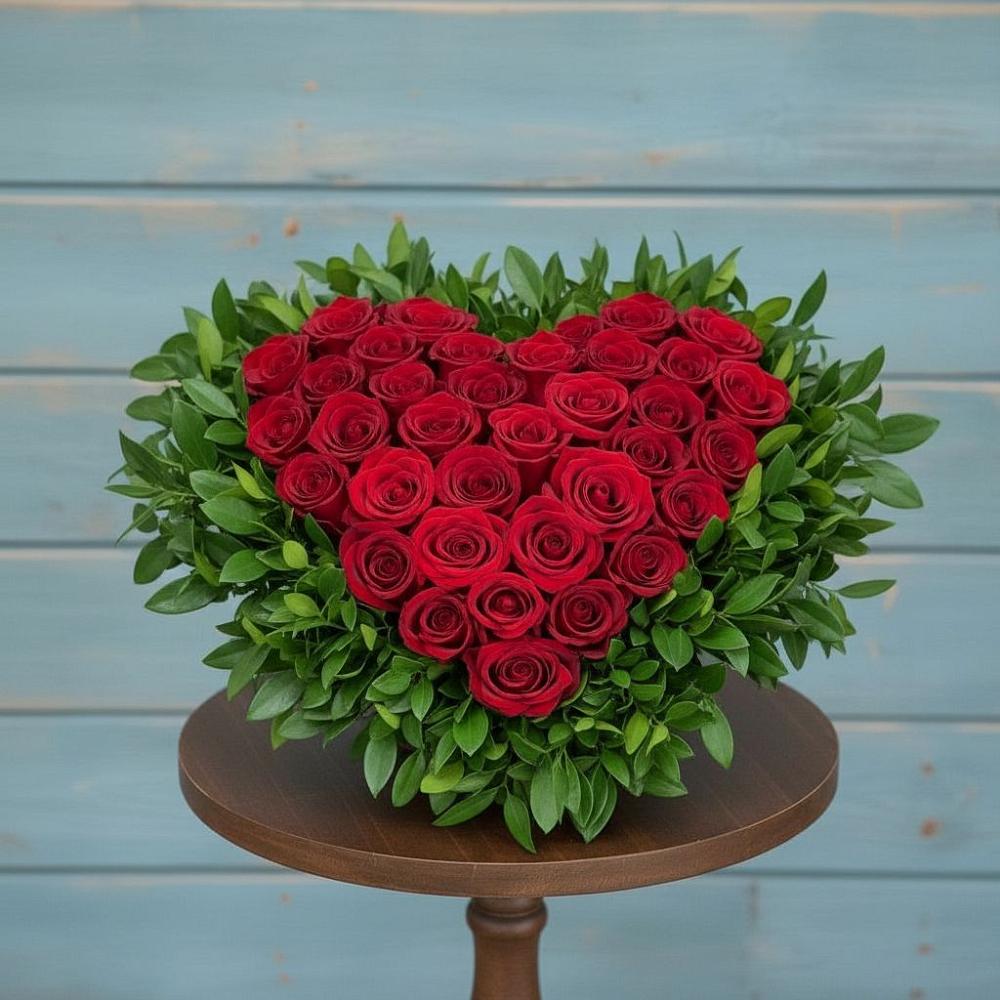 Цветочная композиция из Розы в виде сердца в Амзя