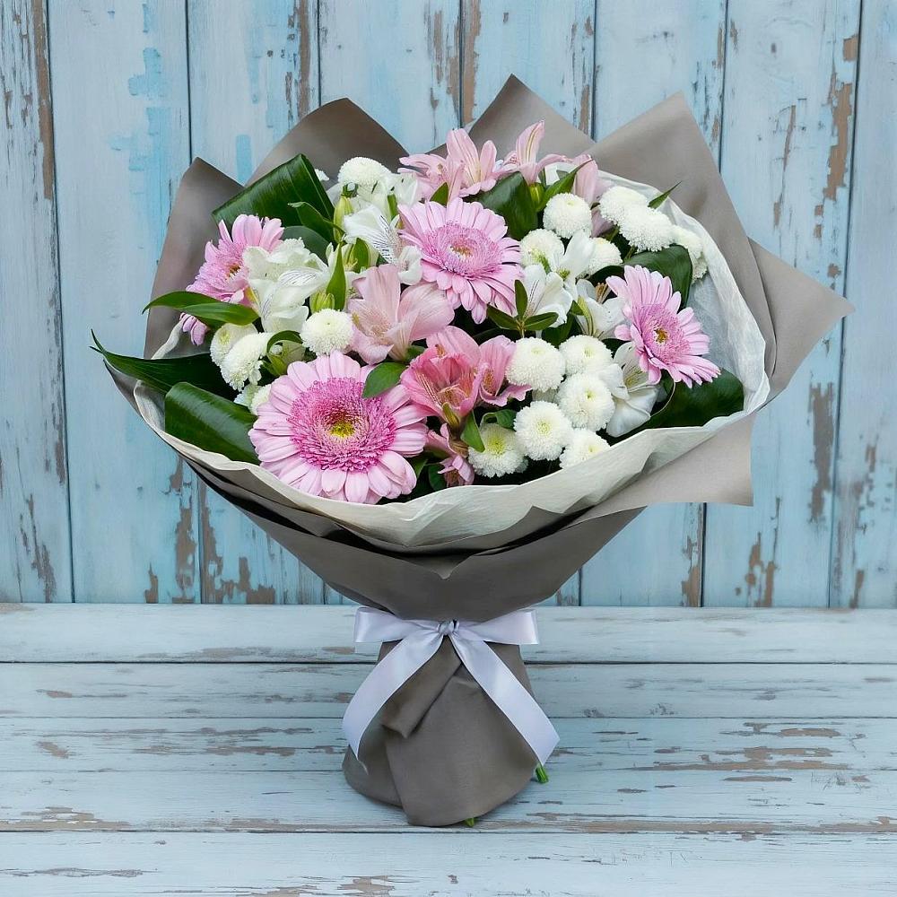 Букет цветов из: Герберы, Альстромерии и Хризантемы в Амзя