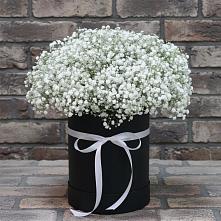 Цветочная композиция из Гипсофила в шляпной коробке в Амзя